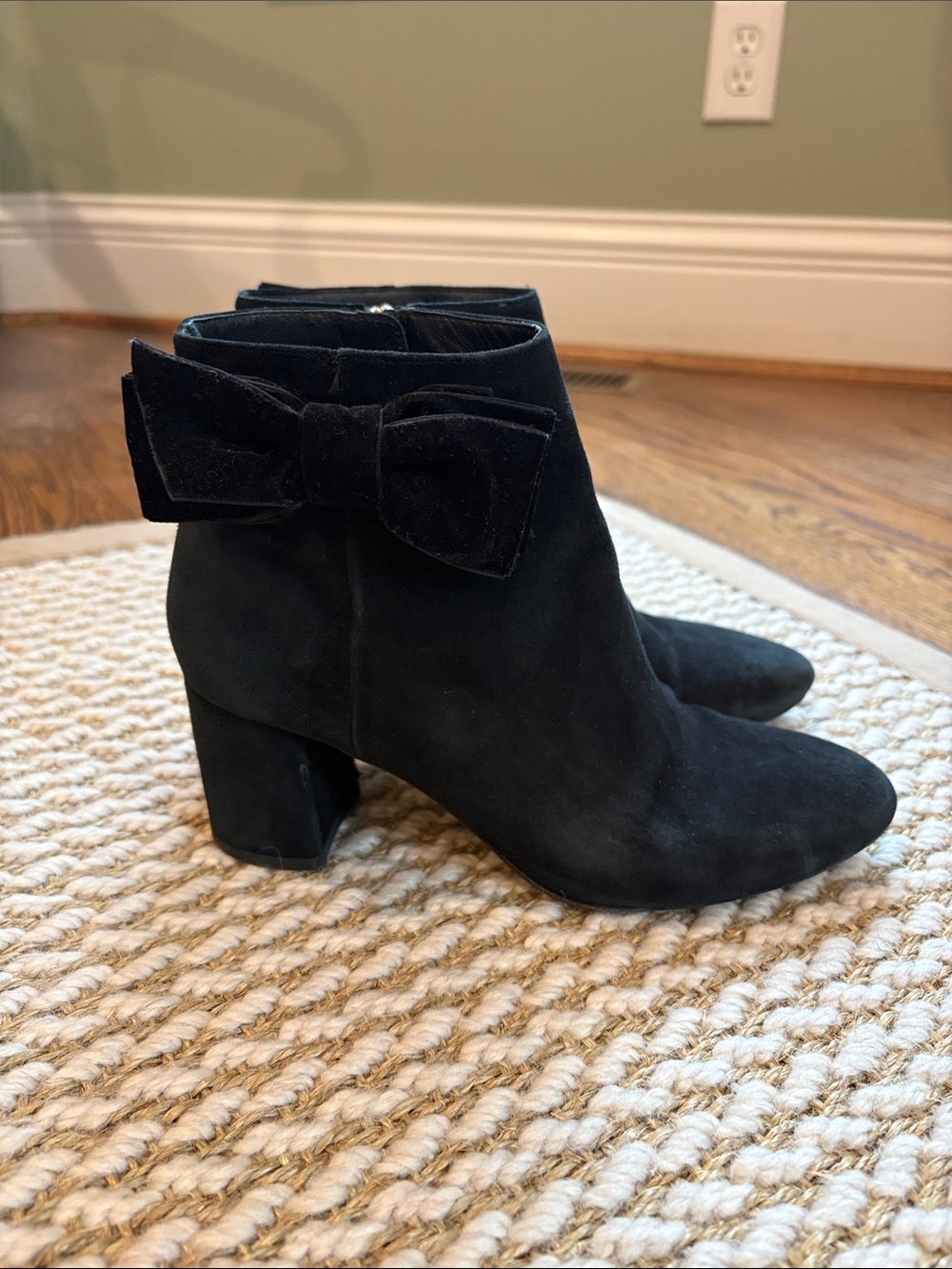Kate Spade Suede Ankle Boots with Bow Accent - Black